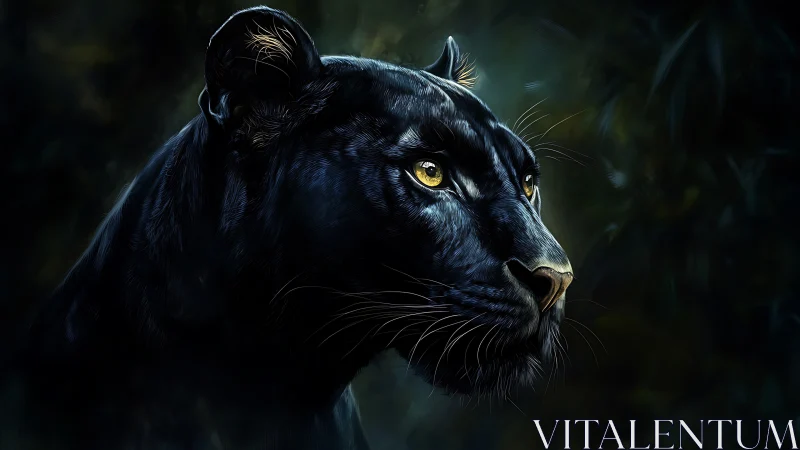 Black Leopard Profile Study with Golden Eyes.