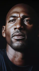 Hyperreal portrait of focused man under stark side light.