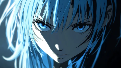 High-contrast anime portrait with cyan spectral lighting.