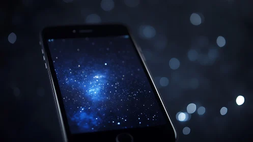 Smartphone display rendering deep blue starfield night sky