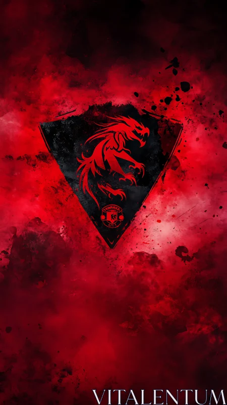 Crimson dragon crest blazing through stormed scarlet haze.