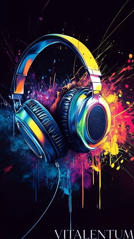 Chromatic headphones detonate a neon symphony on black