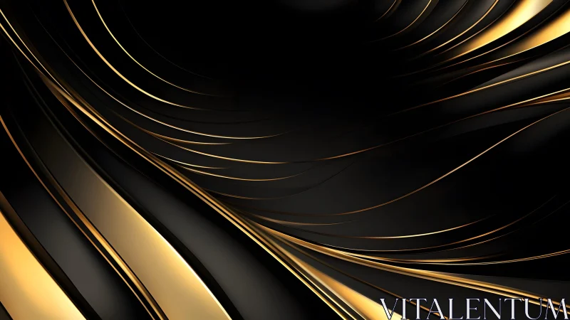 Elegant abstract black background with golden flowing lines, modern style.