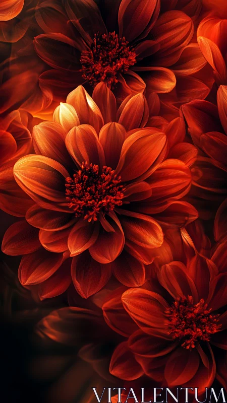 Vibrant Red Dahlias in Dramatic Close-Up Bloom.