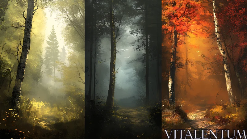 Forest seasons trade secrets in three painted light corridors