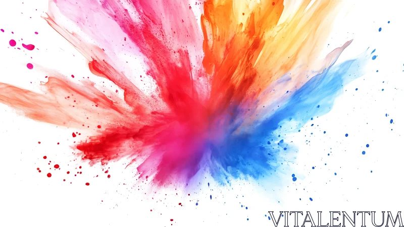 Multidirectional color burst forms central radial composition