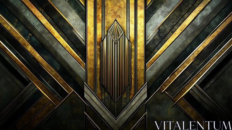 Geometric gold and steel Art Deco abstract wall design.