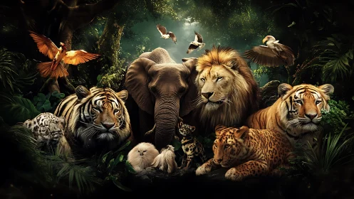 Jungle Council: Where Predators Unite in Emerald Shadows.