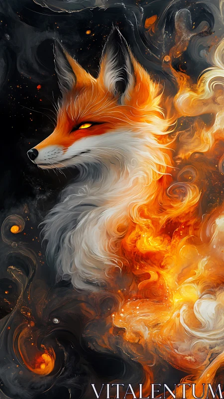 Fiery spirit fox emerges from swirling cosmic embers