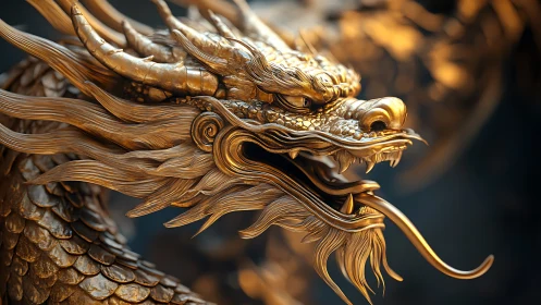 Golden dragon sculpture glows with fierce mythic presence