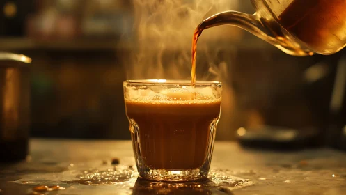 Golden Pour: Capturing Coffee's Warmest Moment.