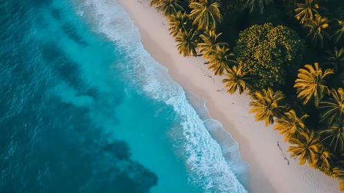 Aerial Tropical Coastline: Turquoise Ocean Meeting Pristine White Sand.