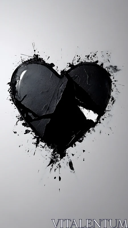 Fragmented Heart. Explosive black abstraction on grey.