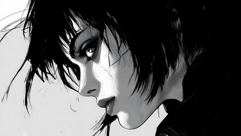 Monochrome profile portrait of introspective woman in chiaroscuro