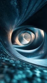 Layered icy tunnel with curved organic interior forms.