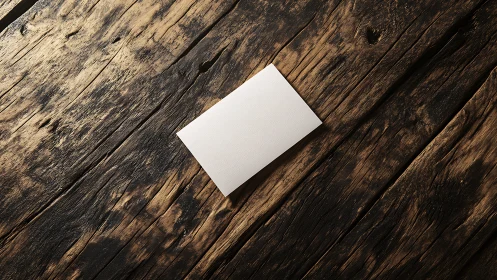 Blank card resting on rustic wooden table, ready for words.