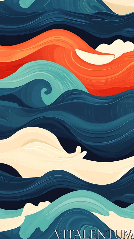 Abstract layered ocean waves render dynamic chromatic currents