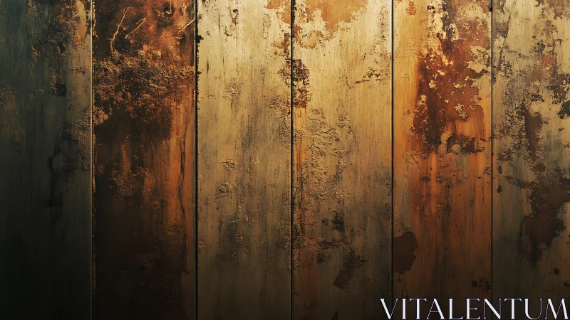 Weathered metal panels glow softly with rustic golden tones