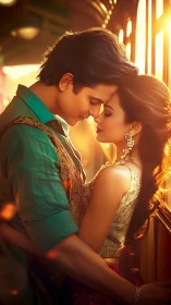 Romantic Couple Portrait Golden Hour Intimate Embrace.