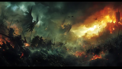 Dark angel leads armies through apocalyptic firestorm.