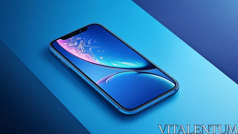 Blue smartphone product render on gradient studio background.