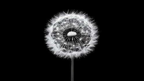 Starlit dandelion clock glows like a tiny moon in velvet space