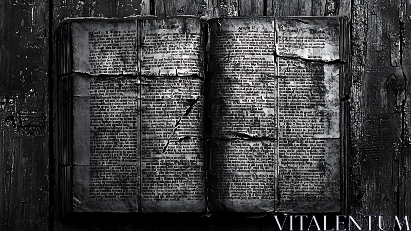 Timeworn scripture unraveling secrets on a bruised table.