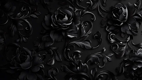 Sculptural Black Florals in Chiaroscuro Relief.