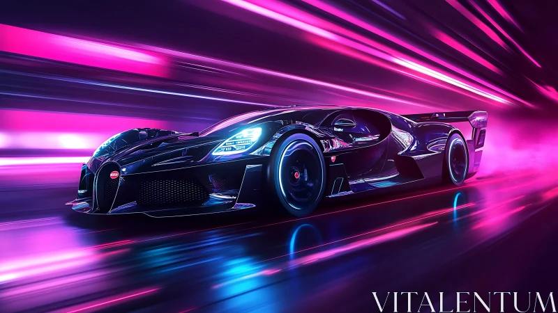 Neon hypercar slices through liquid light in a cyber tunnel