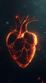Glowing Heart Burning with Passionate Fire and Light