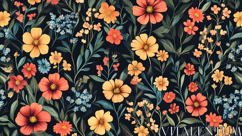 High-Saturation Botanical Vector Composition: Stratified Floral Arrangement on Achromatic Ground