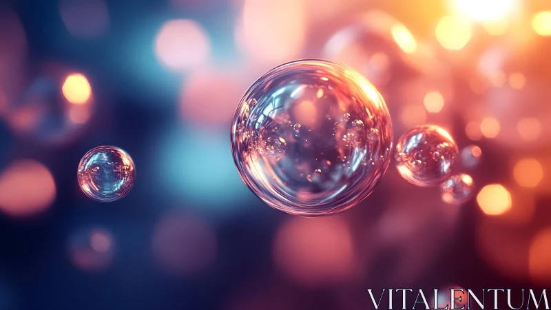 Floating soap bubbles in dreamy bokeh lighting, abstract style.