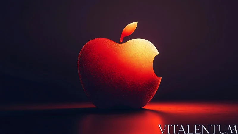 Glowing red apple logo radiates light on dark backdrop.