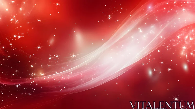 Abstract red background with glowing stars and soft light waves.