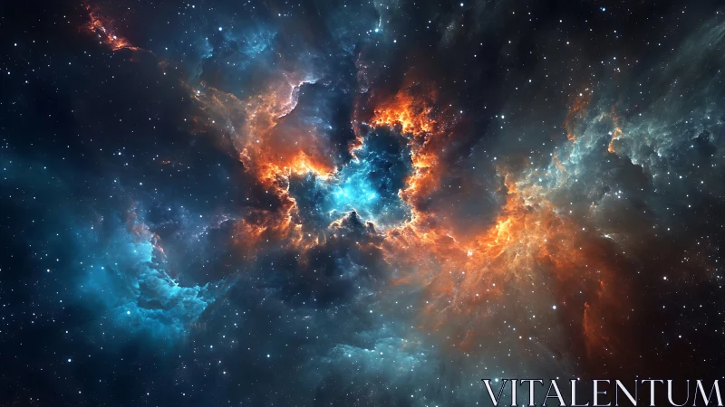 Stellar nebula vortex with teal core and fiery corona.