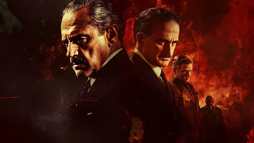 Cinematic crime portraits in chiaroscuro red atmospherics.