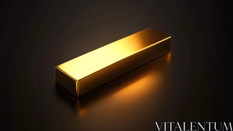Shiny gold bar on dark reflective surface, realistic and elegant style.