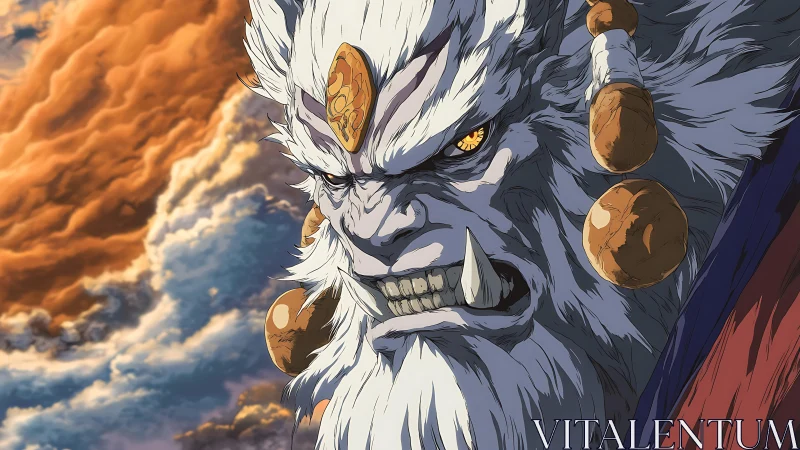 Storm-lit demon warlord glares fiercely across the sky