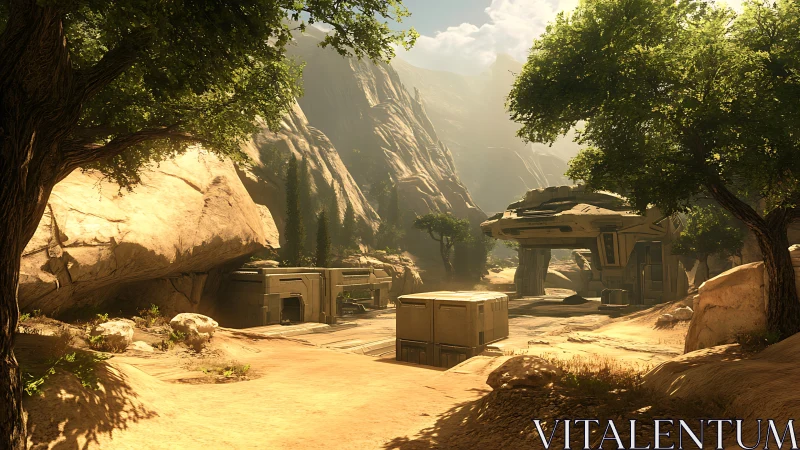 Sunlit canyon outpost quietly fuses nature with sci fi steel