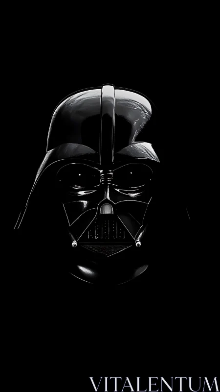 Dark armored sci fi mask centered on black background.