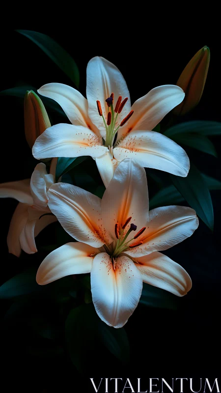 Oriental Lilies with Reflexive Luminescence and Chromatic Gradation.