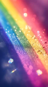 Rainbow spectrum surface holds glittering macro water drops