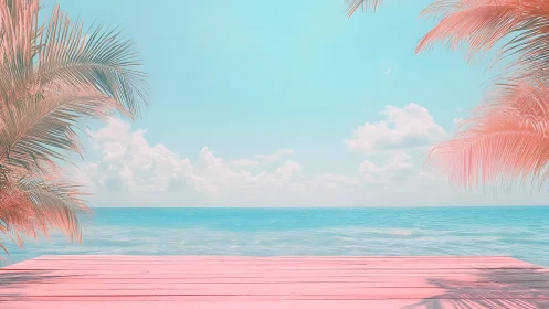 Serene Tropical Beach at Sunset with Palm Trees