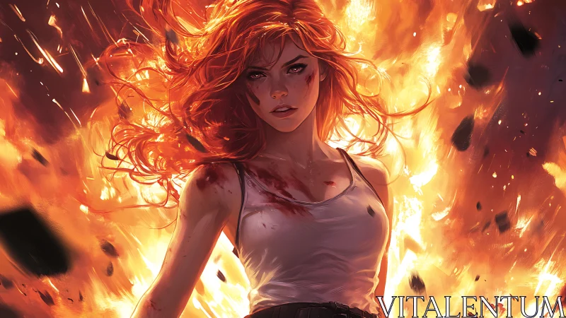 Fiery heroine strides through explosive inferno unbroken