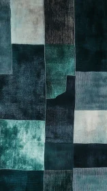 Geometric teal textile blocks with textured tonal contrast.
