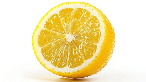 Sunlit lemon half pauses mid-roll in crystal-bright space