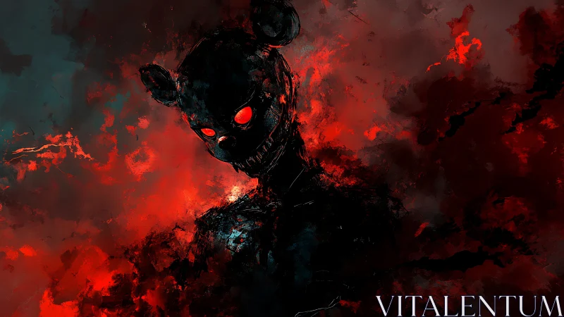 Digital painting of demonic teddy figure in infernal chiaroscuro.