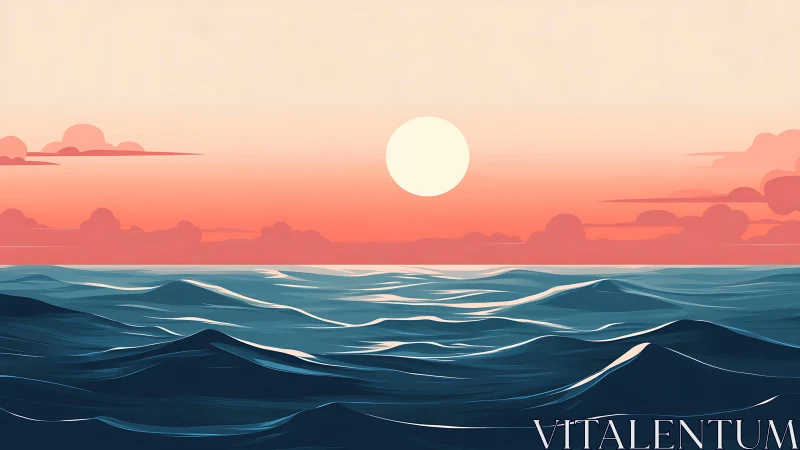 Gentle ocean sunset with rolling waves and a quiet glow.