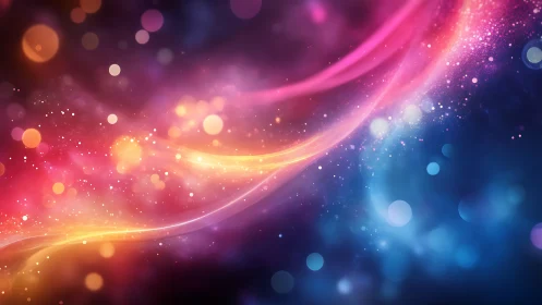 Vibrant cosmic light trails sweep through neon starfield.