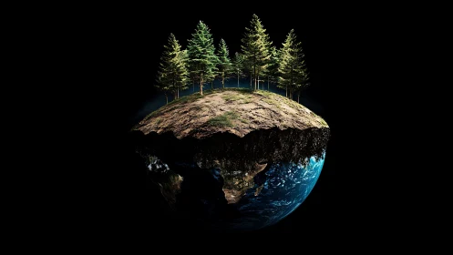 Subterranean Terrestrial Biome: Cross-sectional Earth Visualization with Coniferous Canopy.